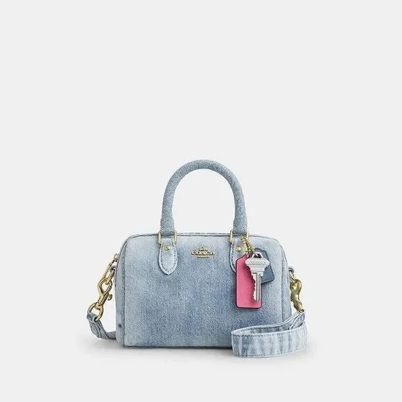 Coach Mini Rowan Crossbody Bag In Loved Denim With Charms - Picture 1 of 5